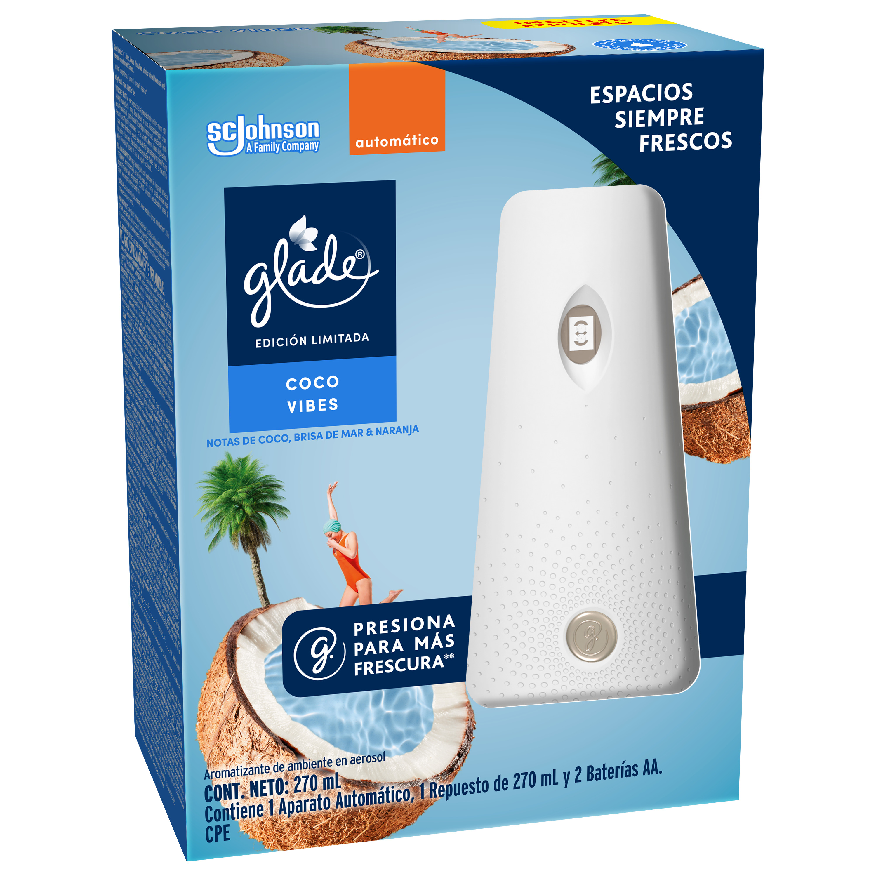 Glade Aromatizante Automático Aparato Coco Vibes 175 g