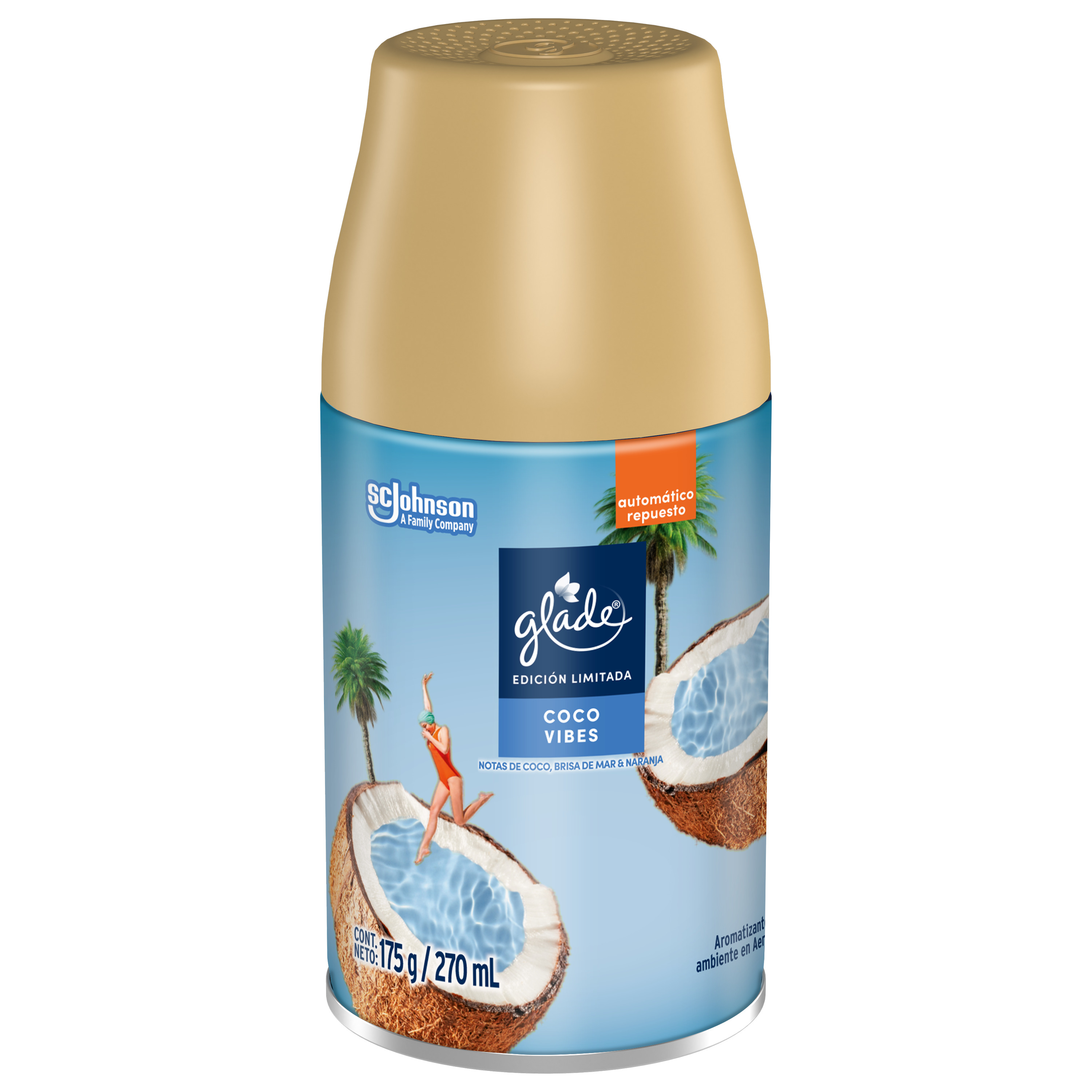 Glade ® Automático repuesto Coco Vibes, con notas de Coco, brisa de mar y Naranja 175g