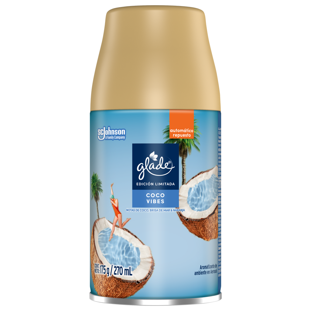 Glade ® Automático repuesto Coco Vibes, con notas de Coco, brisa de mar y Naranja 175g