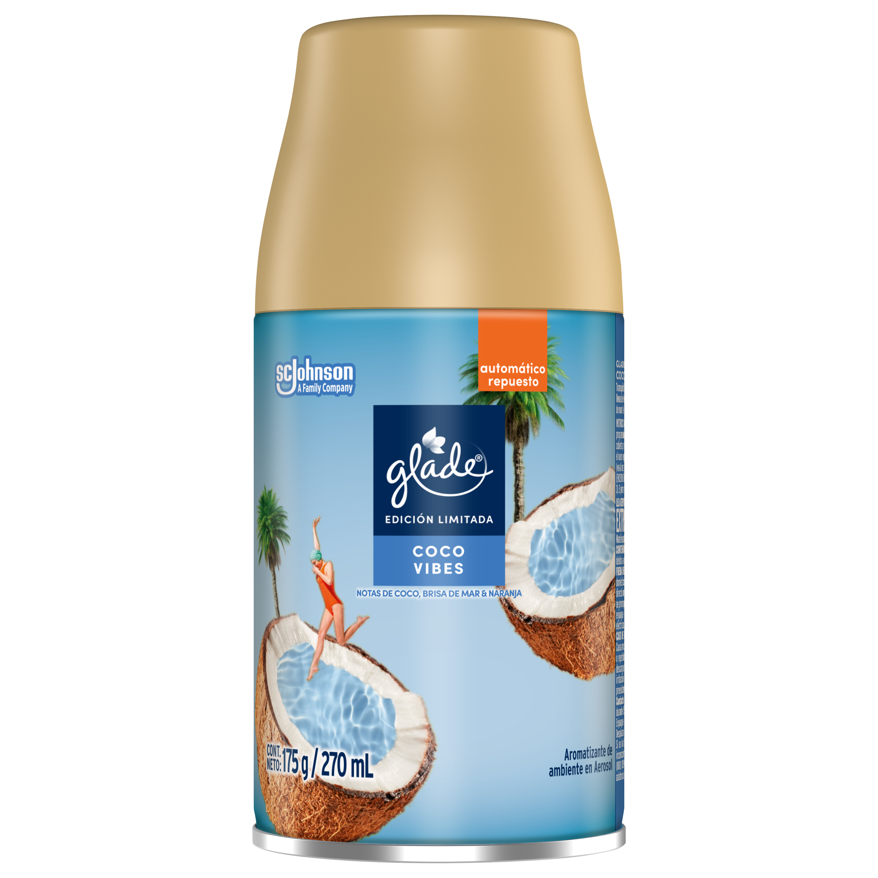 Glade ® Automático repuesto Coco Vibes, con notas de Coco, brisa de mar y Naranja 175g