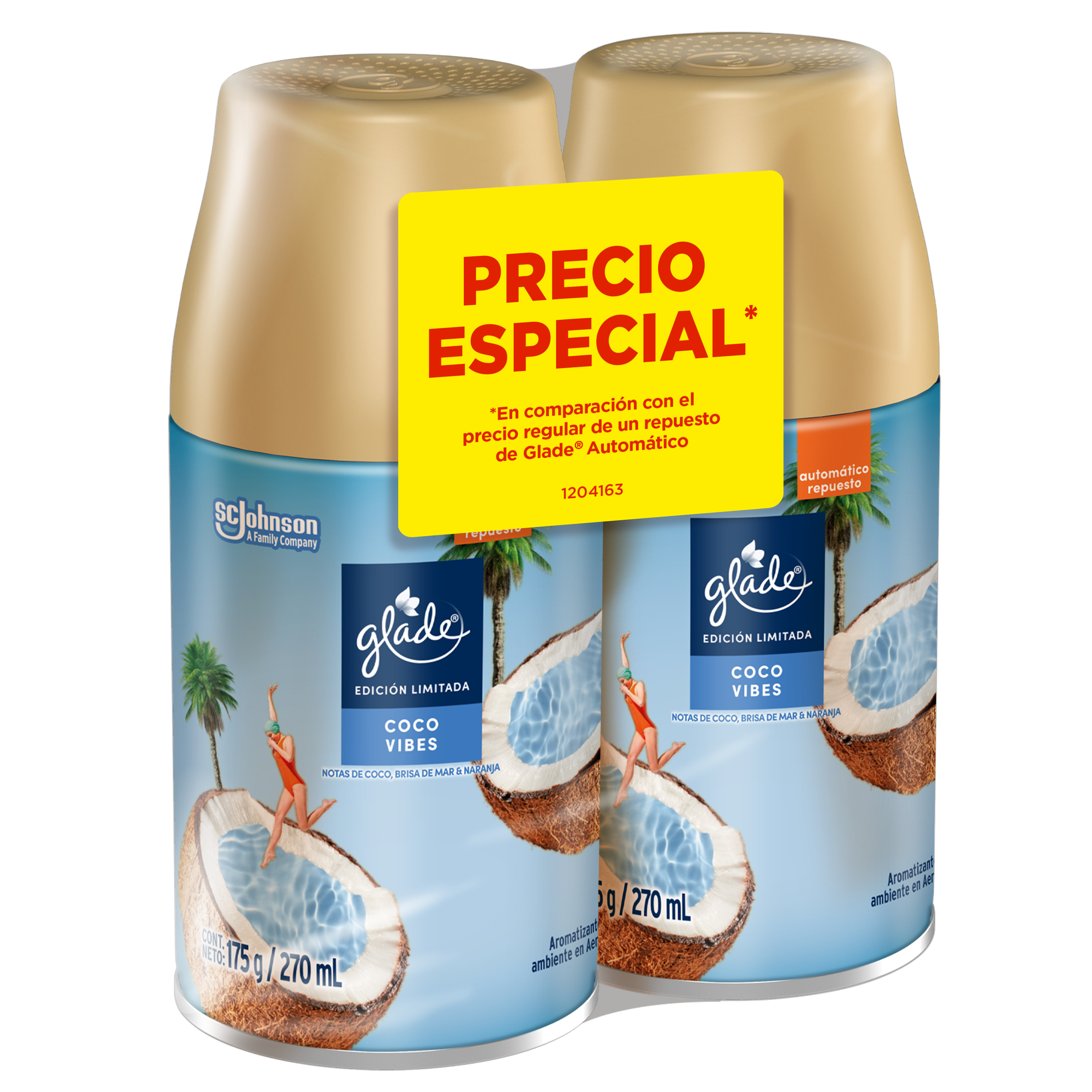 Glade Aromatizante Automático Coco Vibes 2 repuestos 350 g