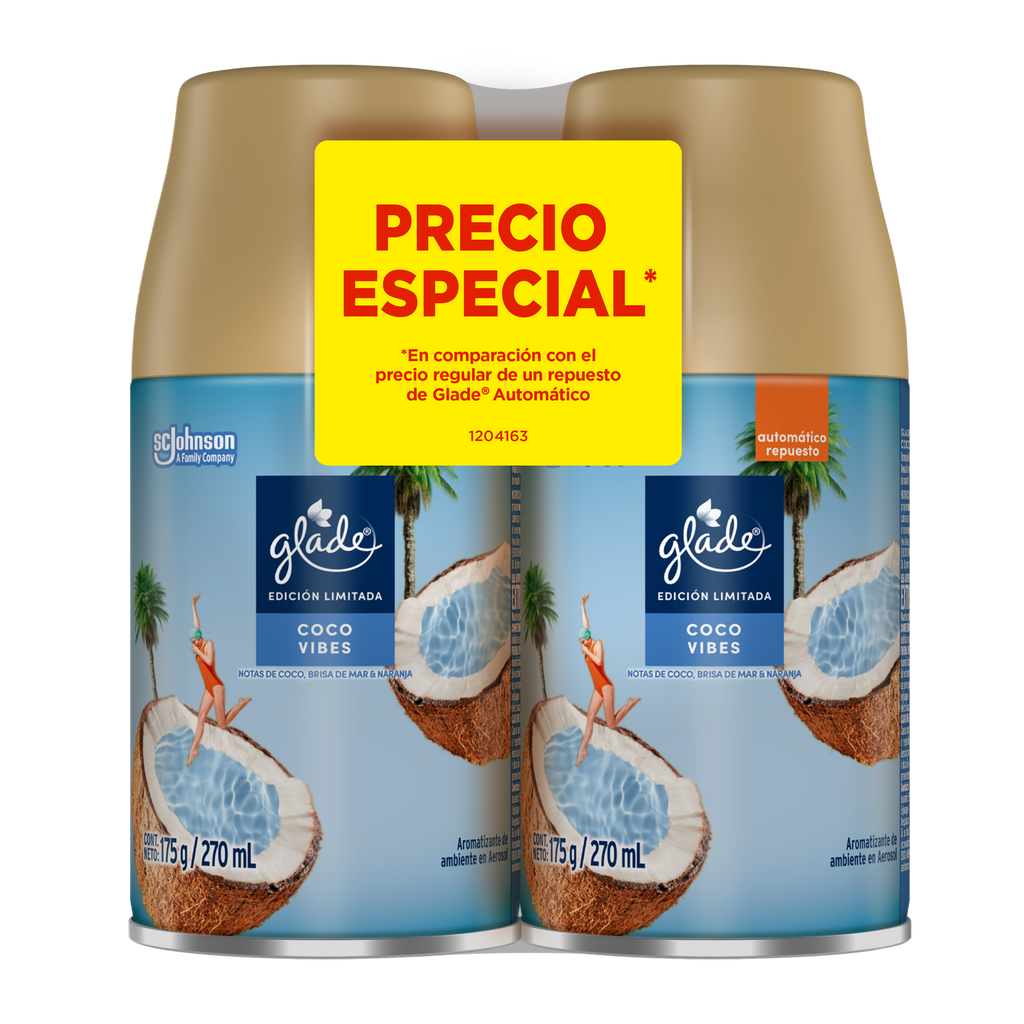 Glade Aromatizante Automático Coco Vibes 2 repuestos 350 g