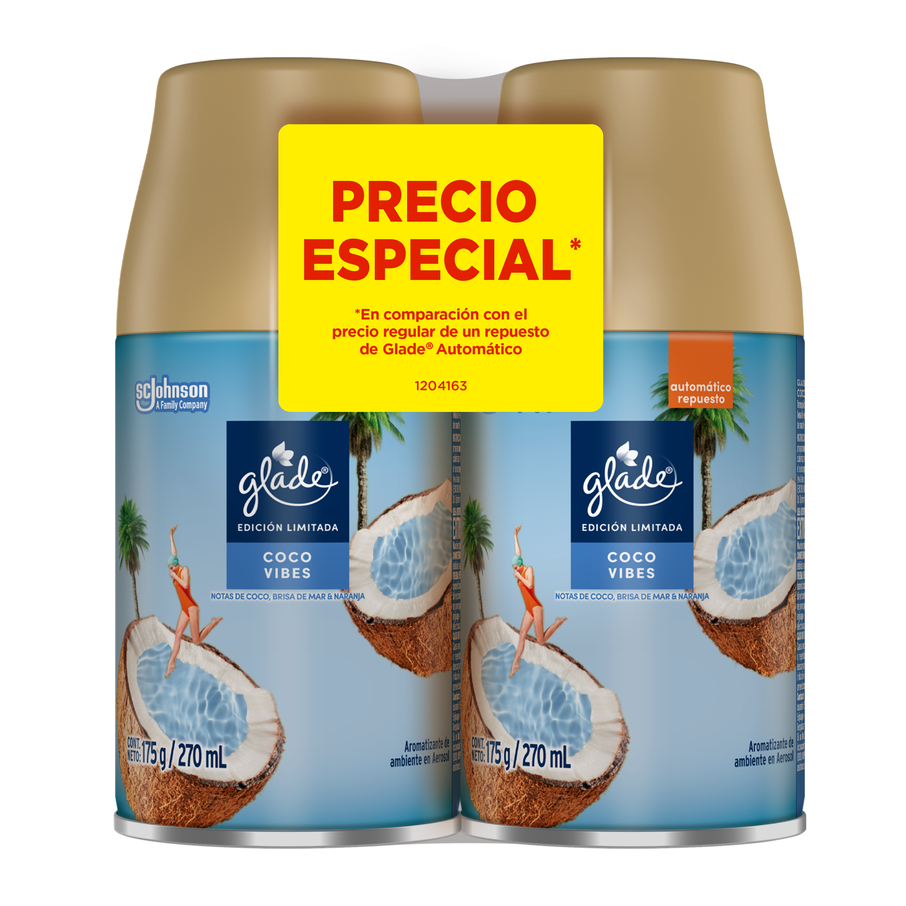 Glade Aromatizante Automático Coco Vibes 2 repuestos 350 g
