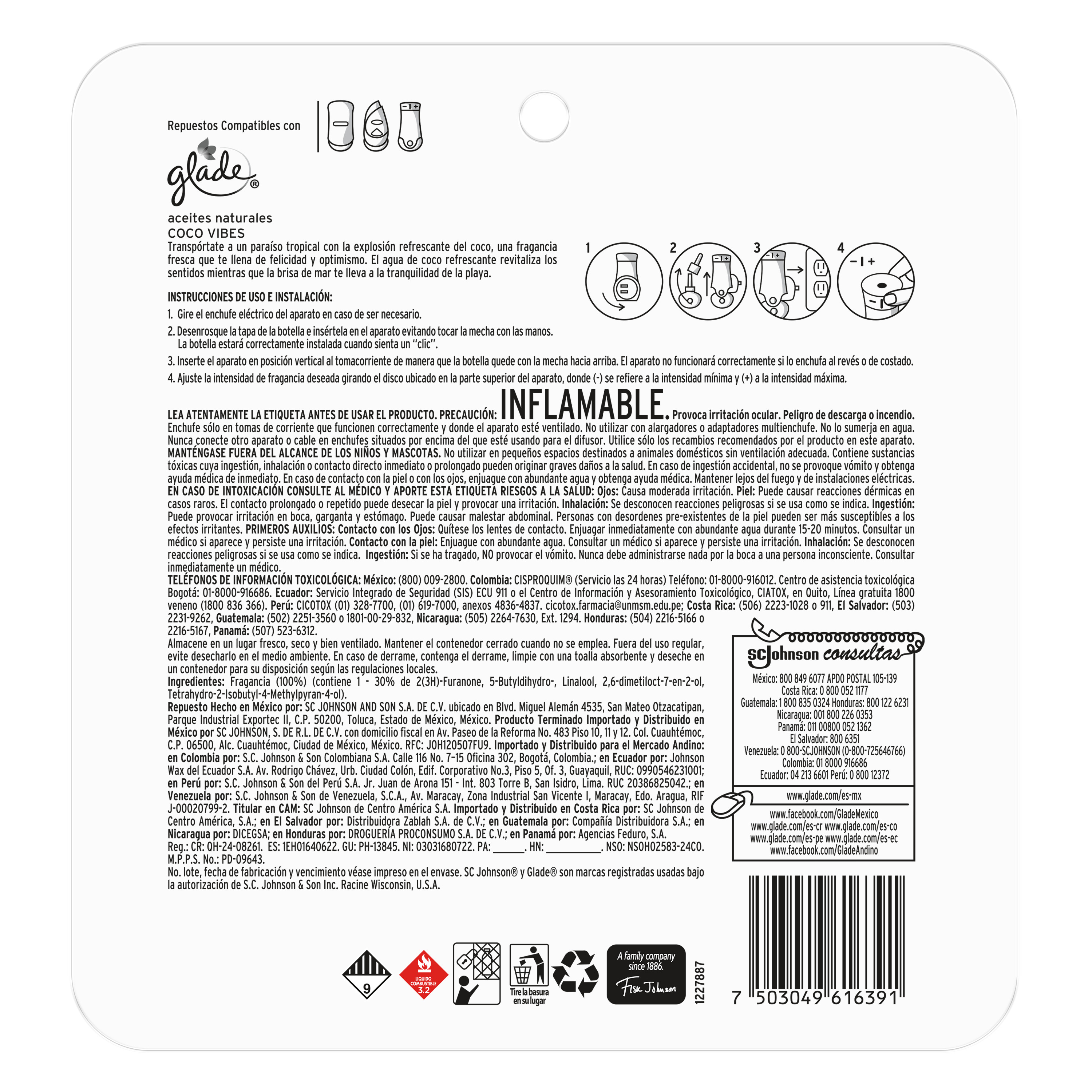 Glade Aromatizante Aceites Naturales Coco Vibes 3pk repuestos 63ml