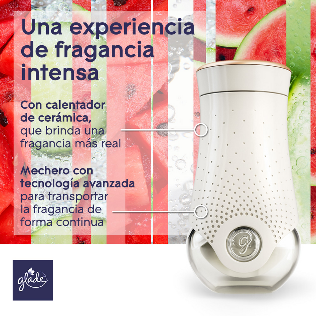 Aromatizante de Aceites Naturales Glade +3 Repuestos Sandía Refrescante de 21ml c/u