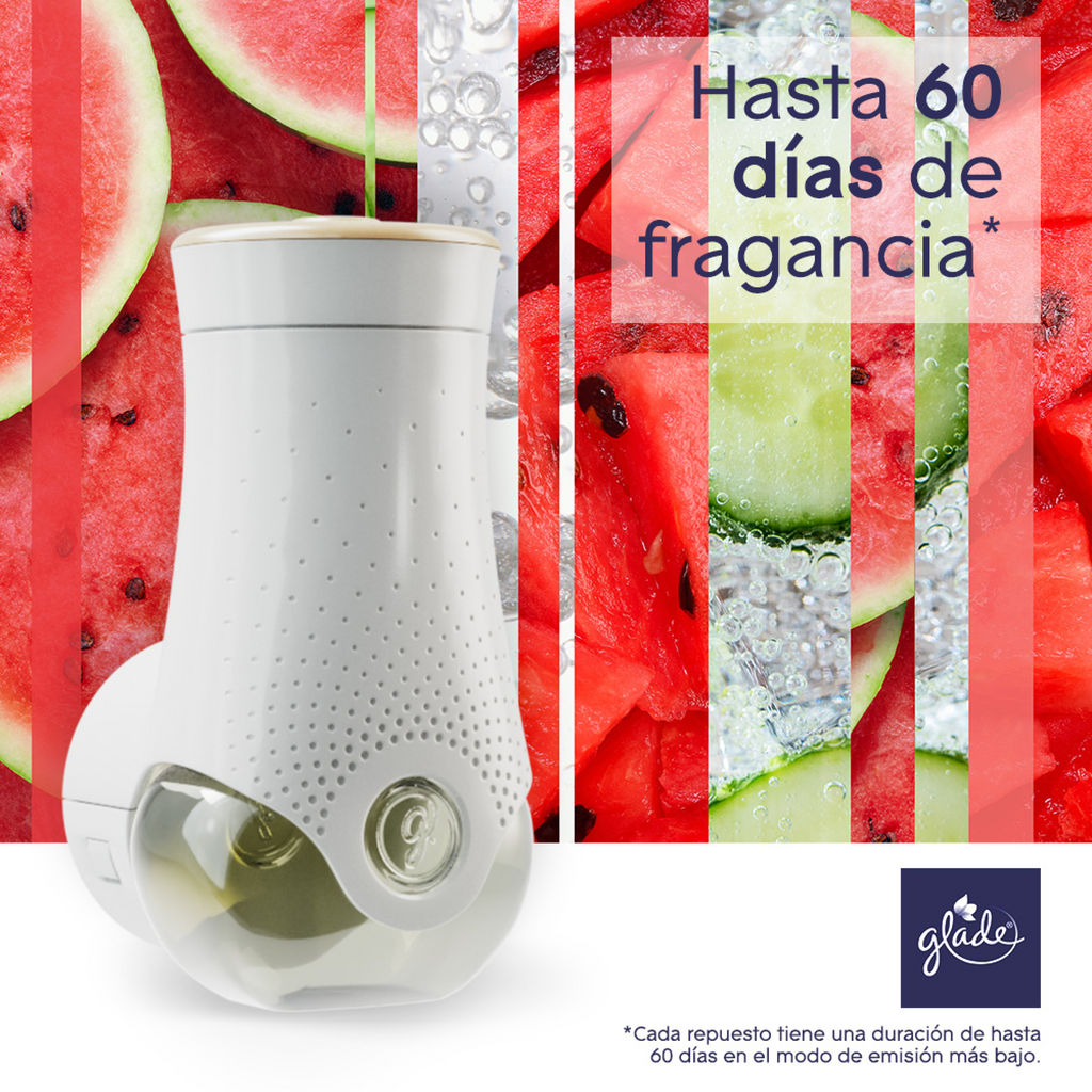 Aromatizante de Aceites Naturales Glade +3 Repuestos Sandía Refrescante de 21ml c/u