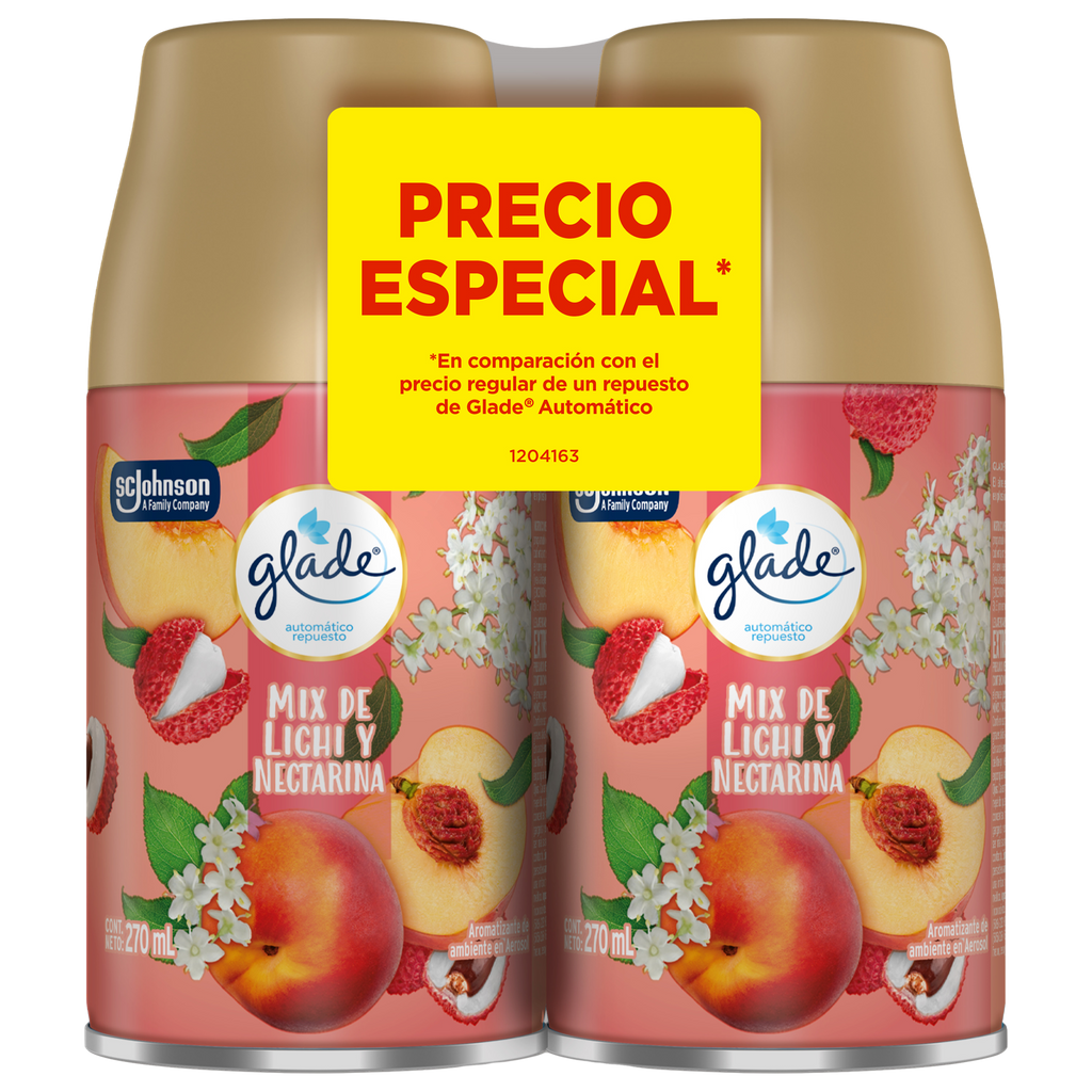 Glade Aromatizante Automático Mix de lichi y nectarina 2 repuestos 175 g c/u
