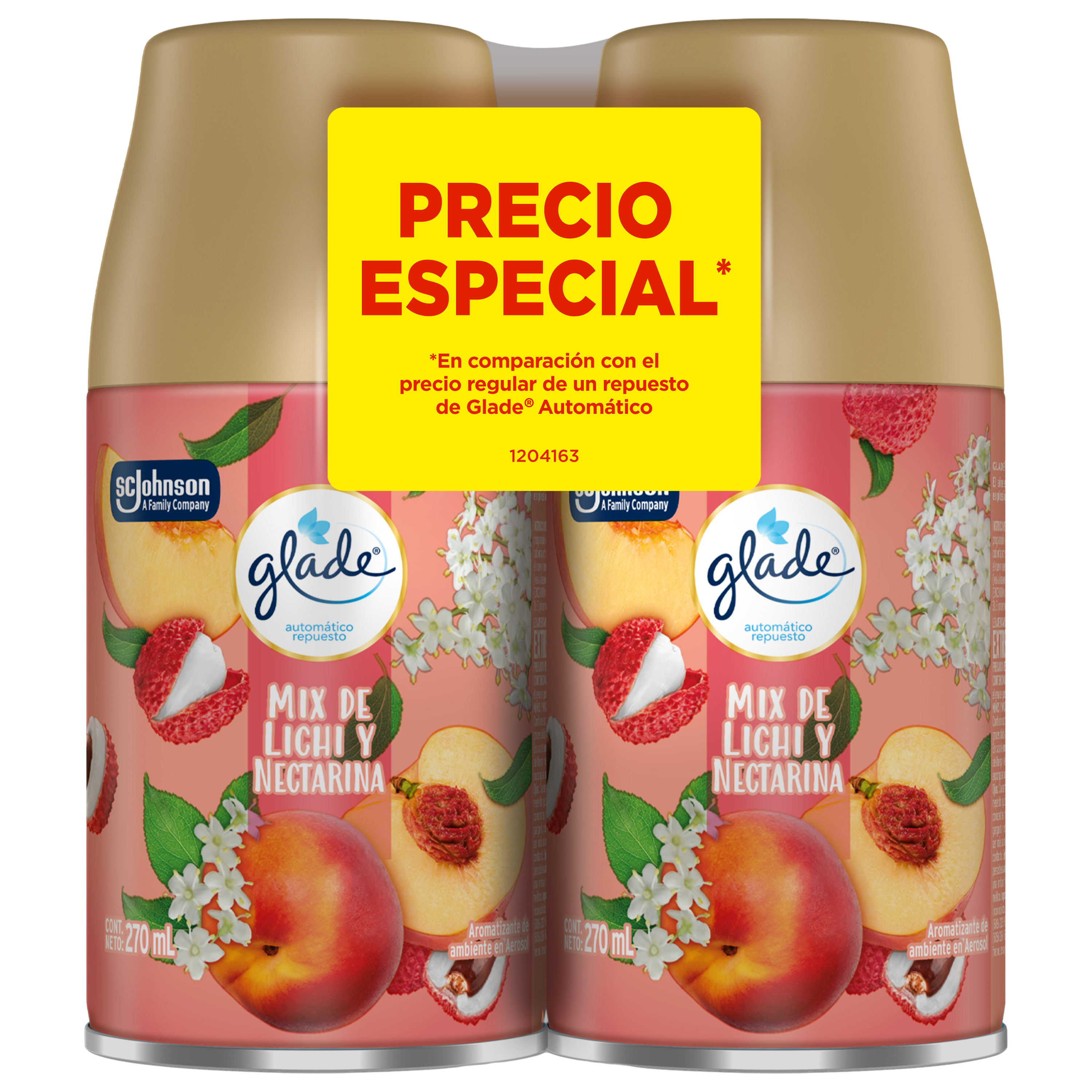 Glade Aromatizante Automático Mix de lichi y nectarina 2 repuestos 175 g c/u