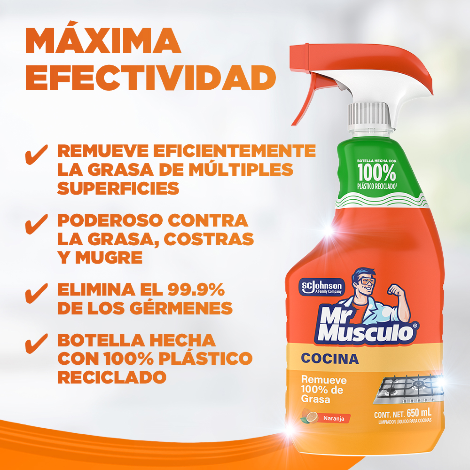 Mr. Músculo Desengrasante, Naranja, Gatillo 650mL