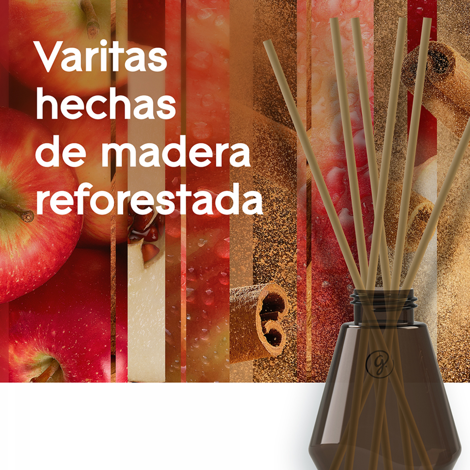 Glade Aromatizante Varitas Manzana Canela Frasco con 100 ml y 6 Varitas