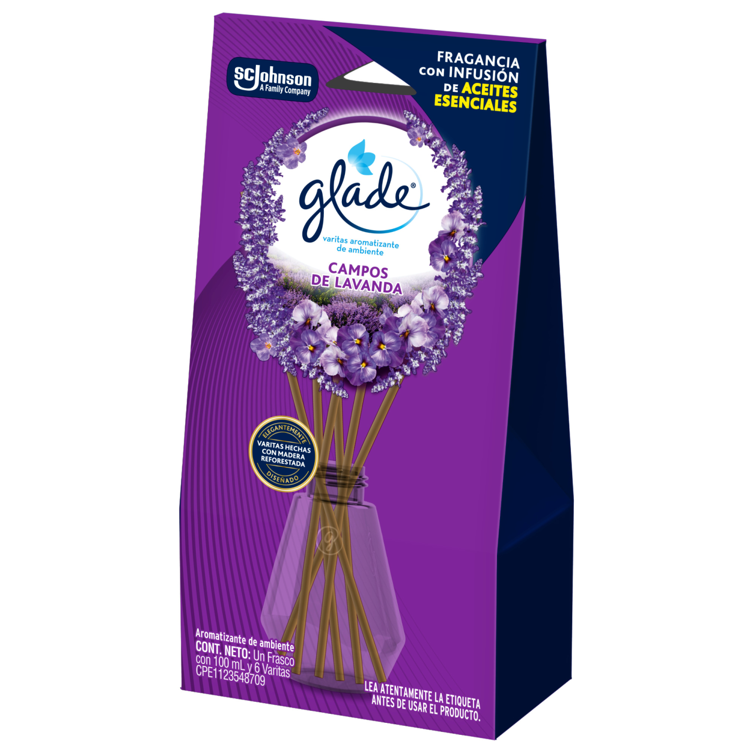 Glade® Aromatizante Varitas Campos de Lavanda Frasco con 100 ml y 6 Varitas