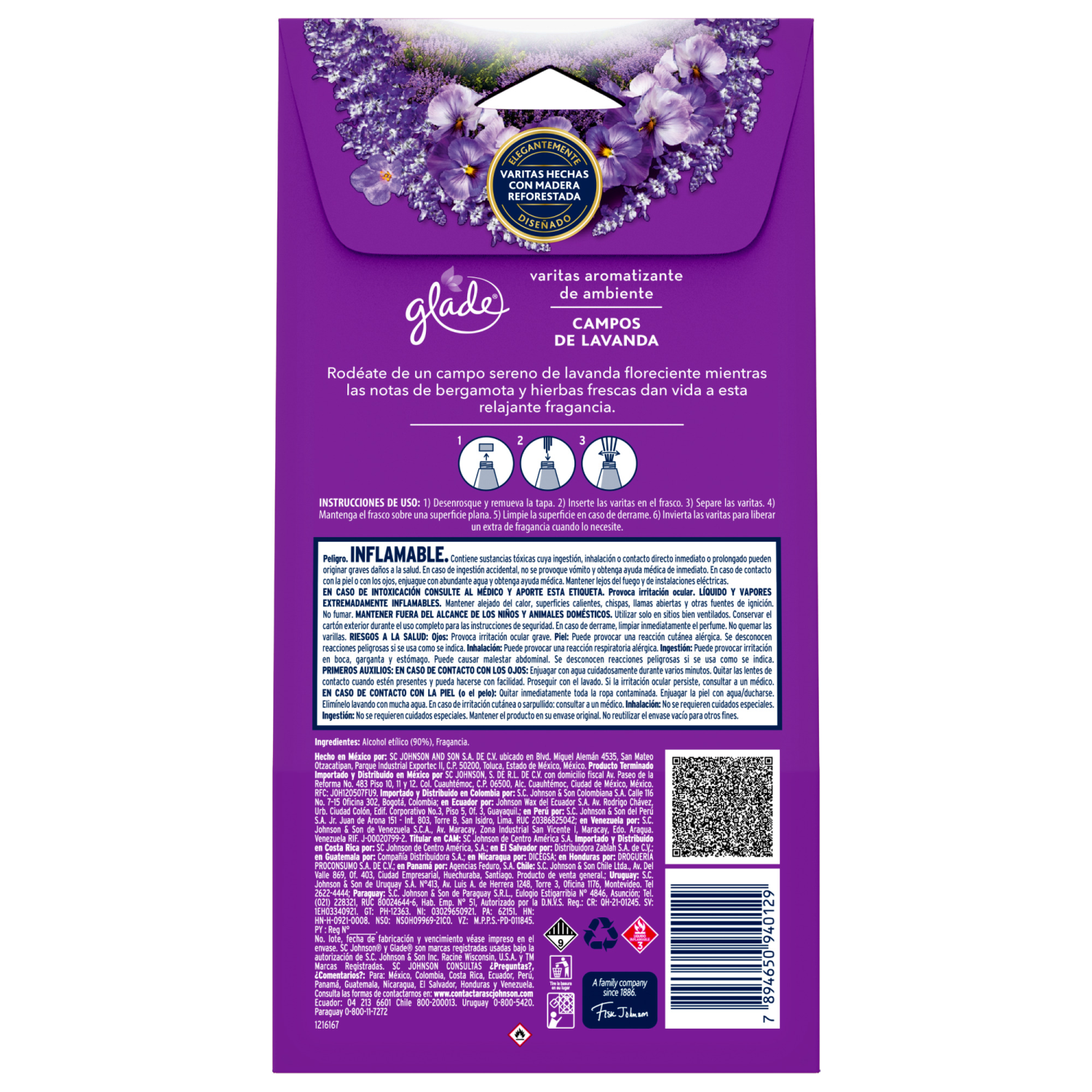 Glade® Aromatizante Varitas Campos de Lavanda Frasco con 100 ml y 6 Varitas