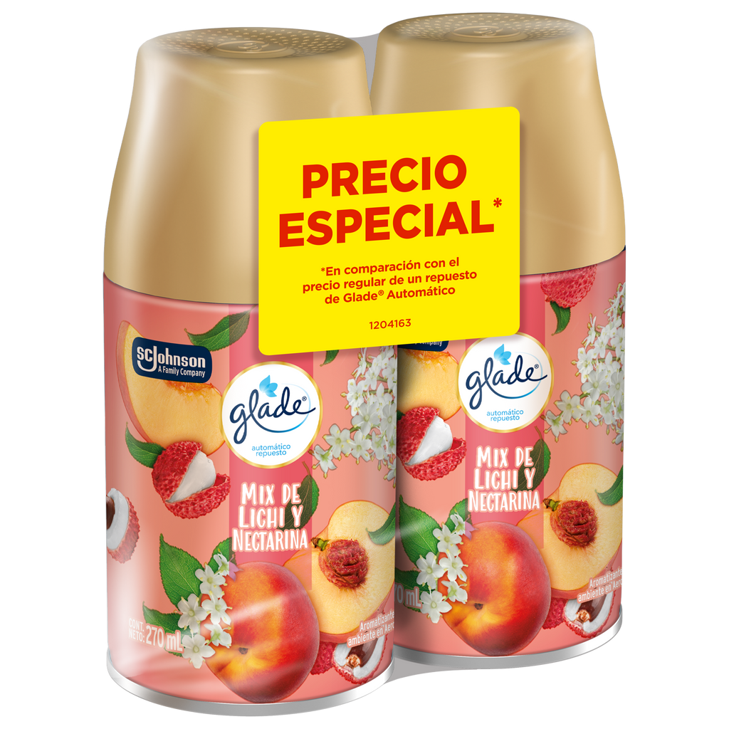 Glade Aromatizante Automático Mix de lichi y nectarina 2 repuestos 175 g c/u