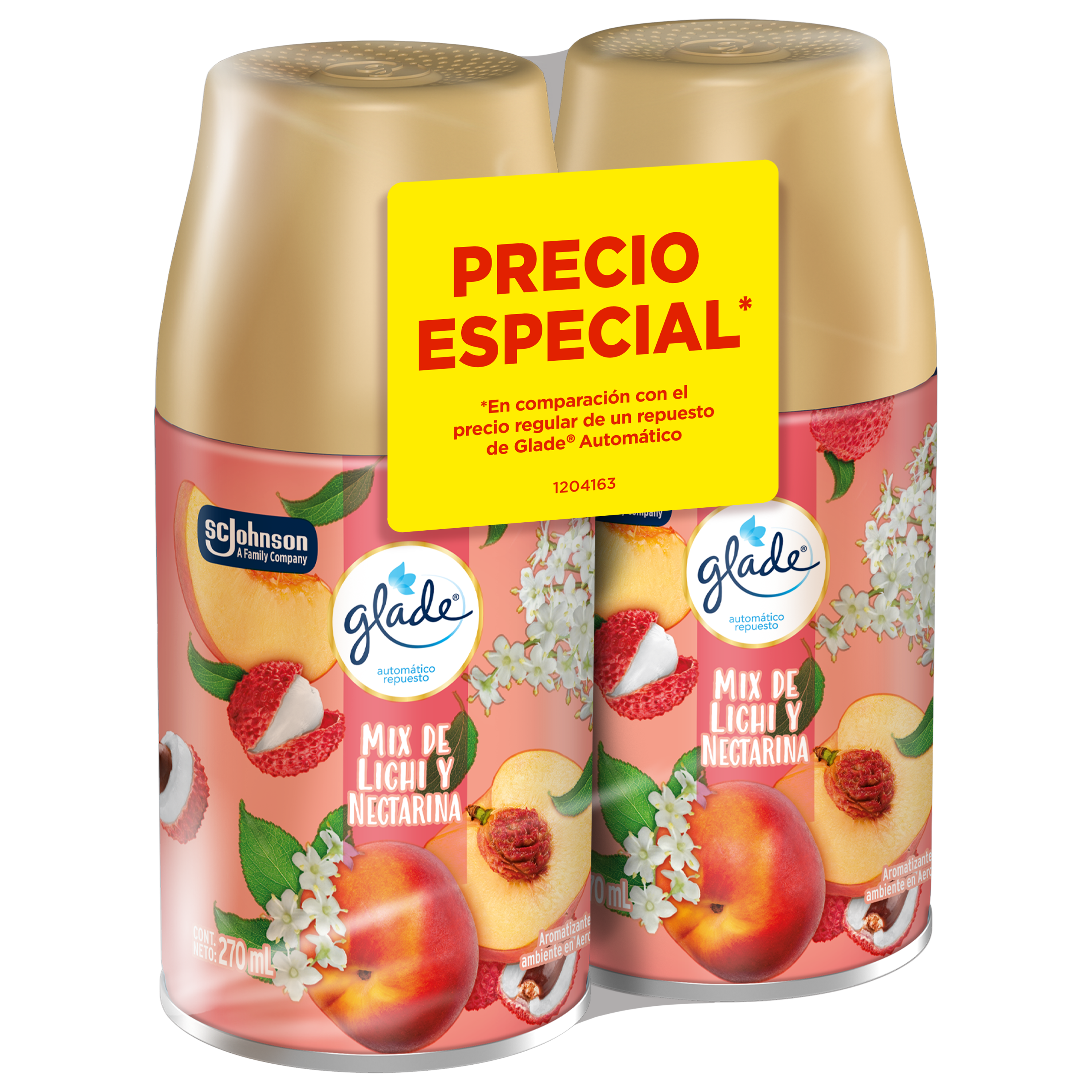 Glade Aromatizante Automático Mix de lichi y nectarina 2 repuestos 175 g c/u