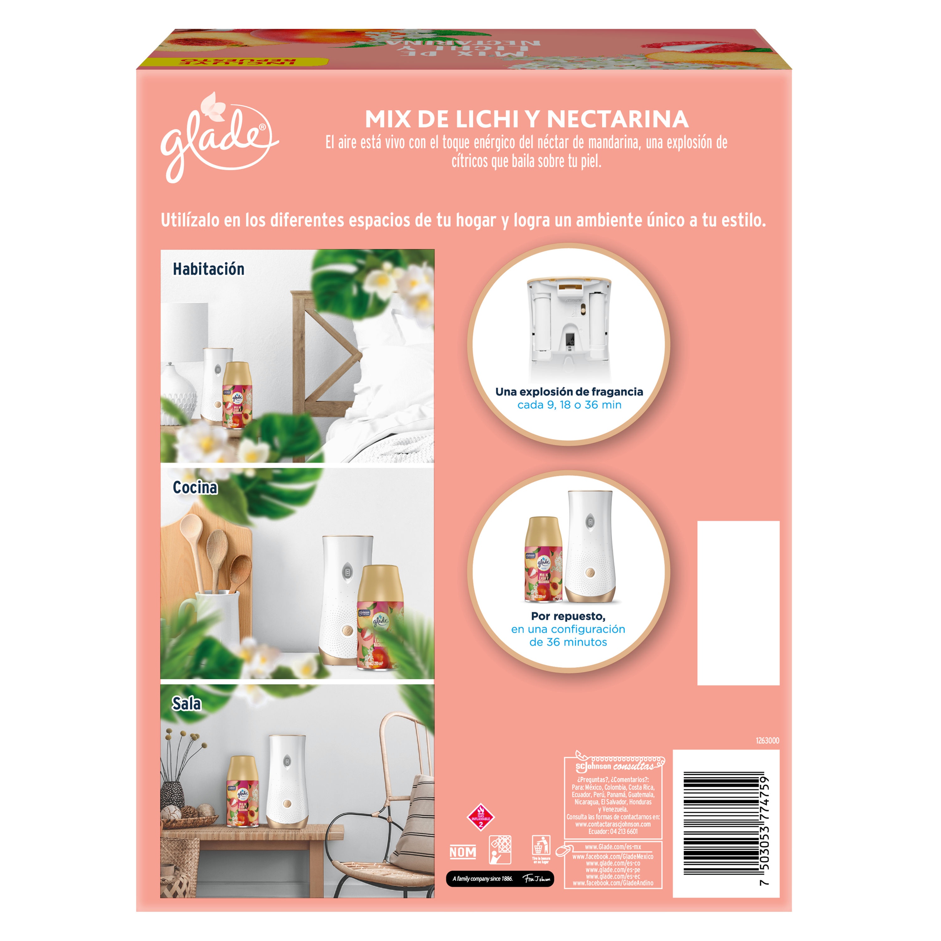 Glade Aromatizante Automático Aparato Mix de lichi y nectarina 175g