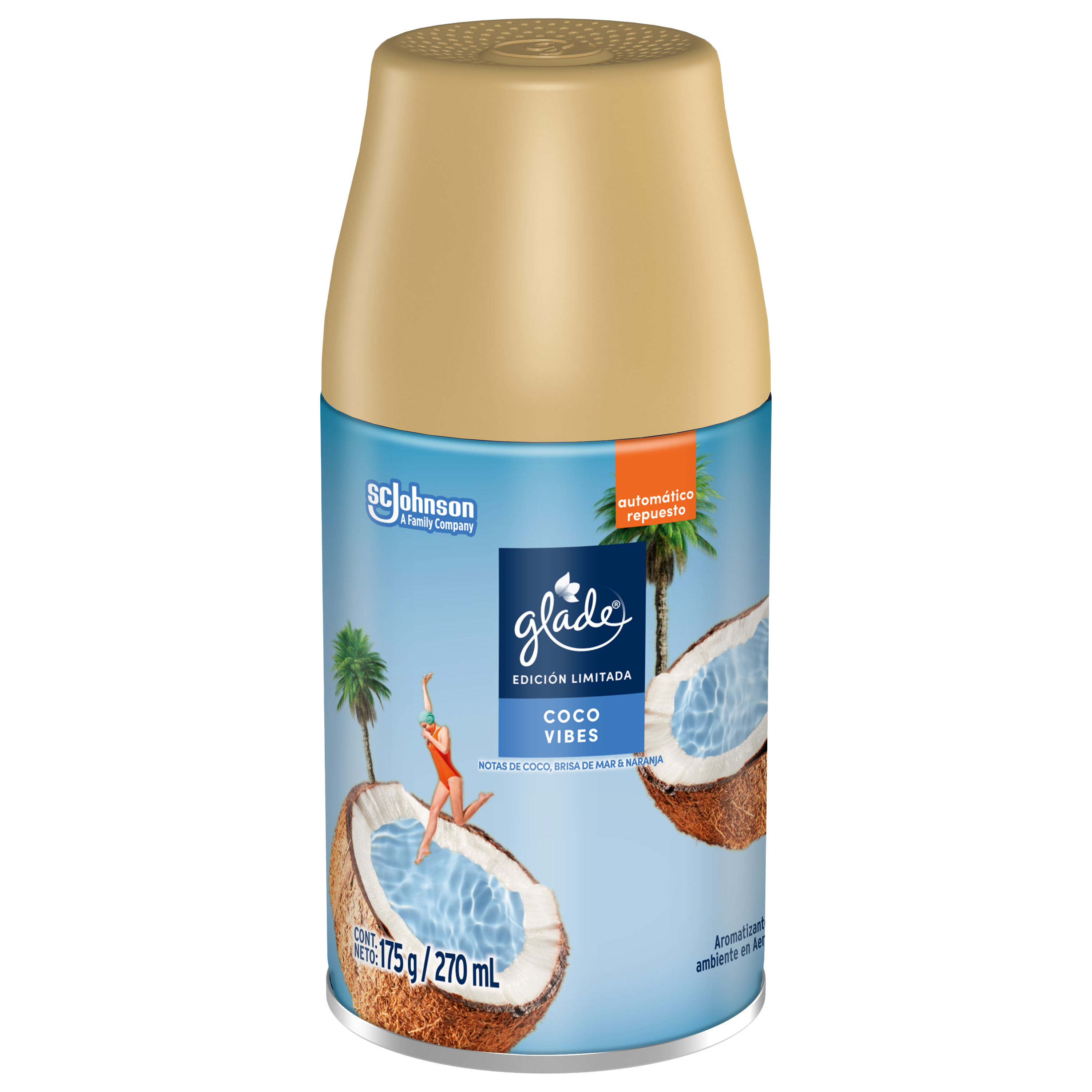 Glade ® Automático repuesto Coco Vibes, con notas de Coco, brisa de mar y Naranja 175g