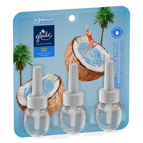 Glade Aromatizante Aceites Naturales Coco Vibes 3pk repuestos 63ml